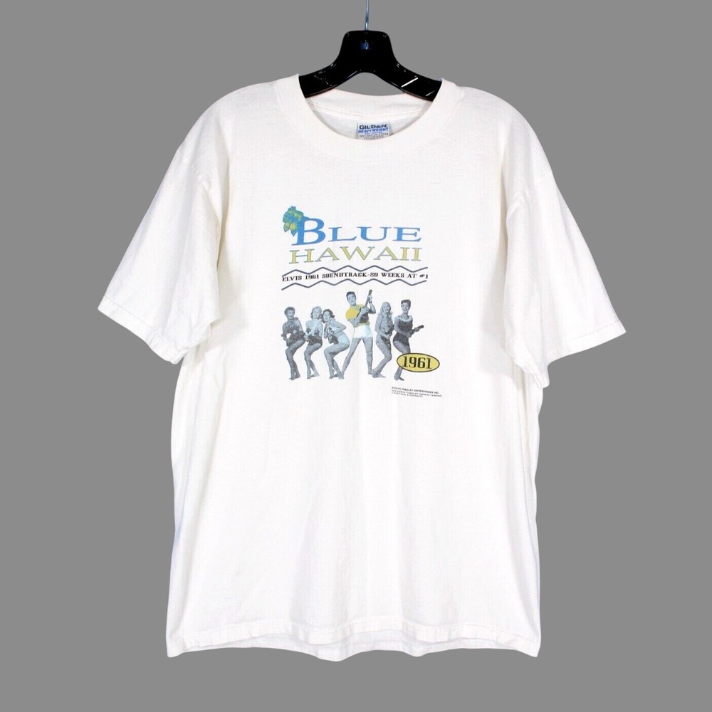 Vintage BLUE HAWAII 1961 ELVIS SOUNDTRACK 20 WEEKS AT #1 Graphic T-SHIRT Sz L